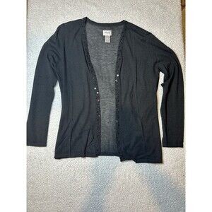 Chico’s Black Open Cardigan Sweater Beaded And Sequined Trim Opening Sz 1 Light